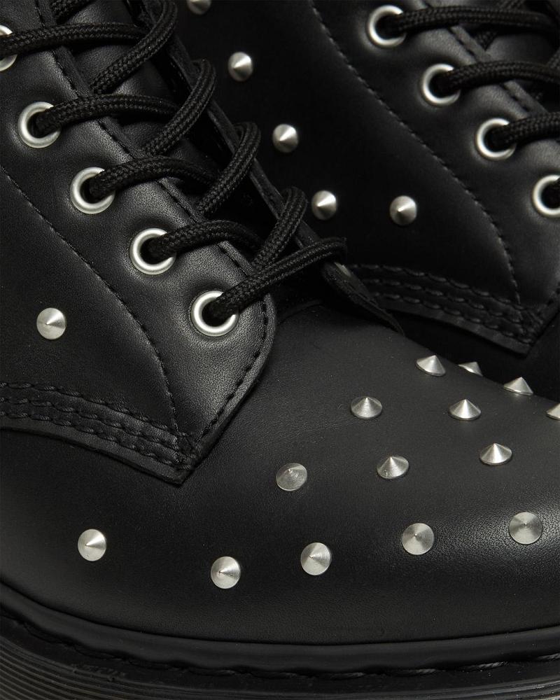 Dr Martens 1460 Stud Wanama Leren Veterlaarzen Dames Zwart | NL 568JPQ